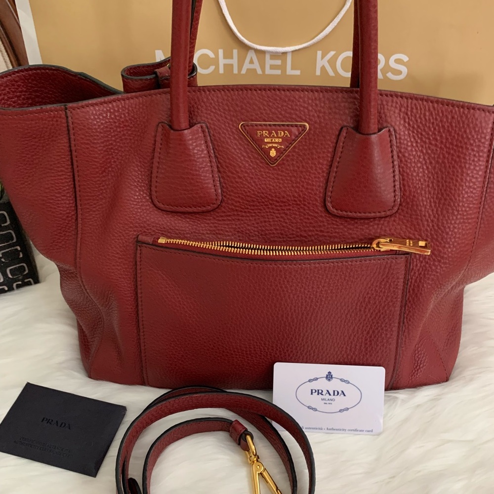 Prada Tote In Red Vitello Daino Leather